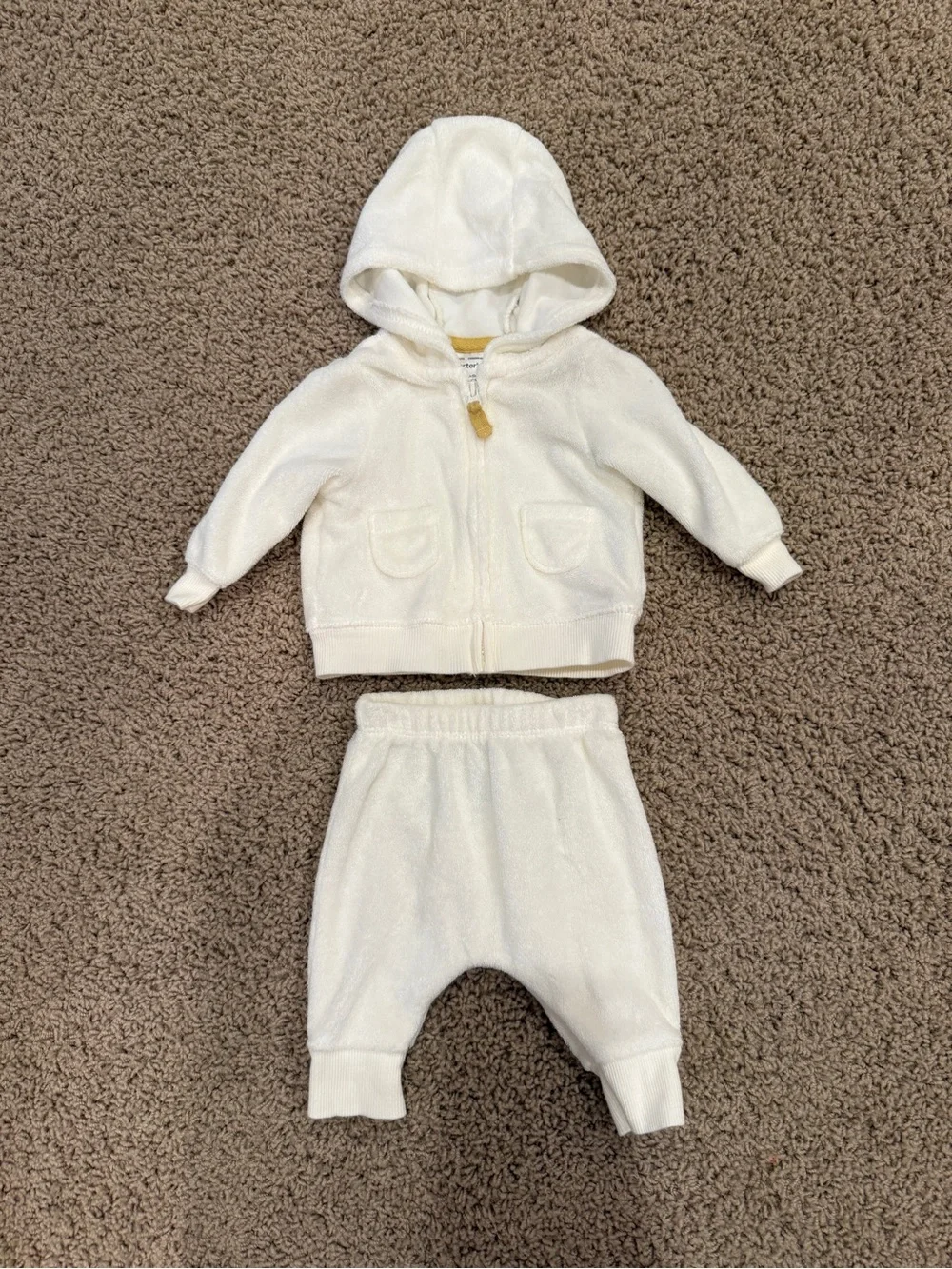Carter’s Newborn Cream Terry Cloth Cotton Duck Zip-Up Hoodie & Sweatpants